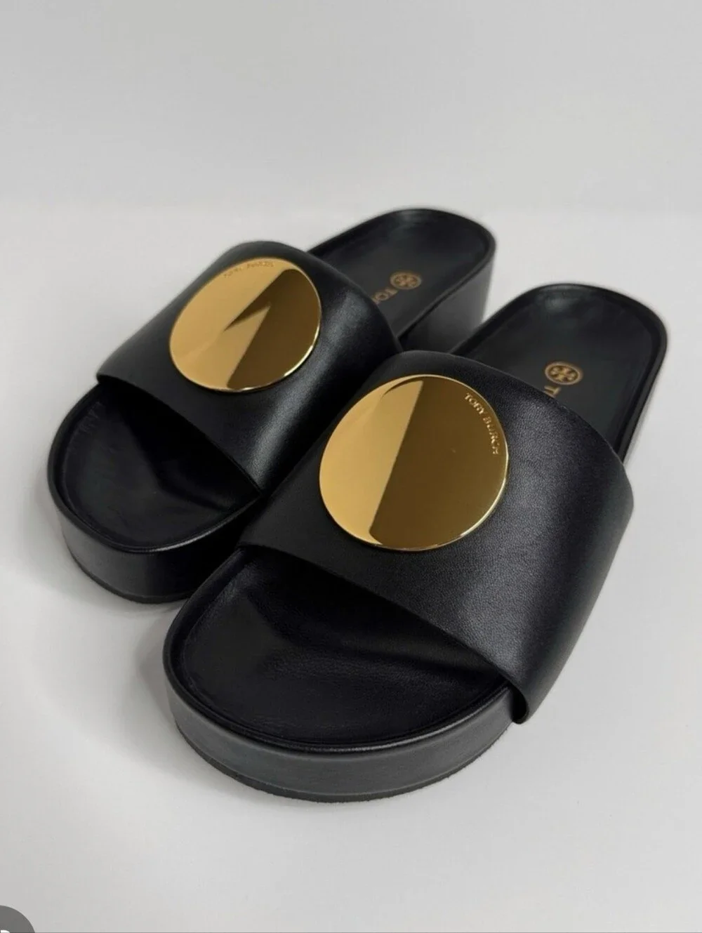 TORY BURCH Patos Leather Slide Sandals in Perfect Black Size 7M Retail $248